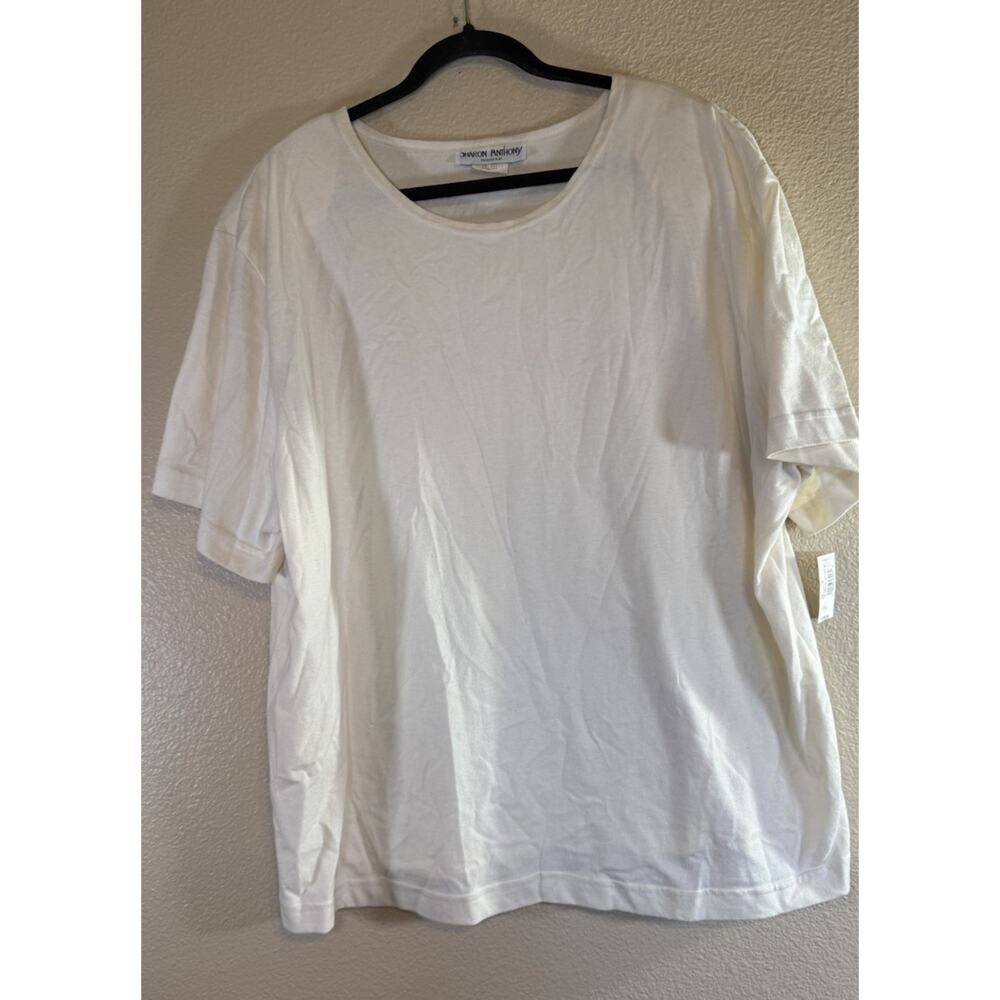 Vintage Sharon Anthony Plus 24W Ivory Tee Shirt Made USA 90s Shoulder Pads